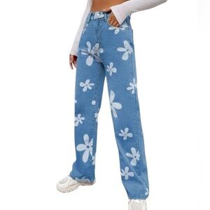 Flying Angel Wide Leg Jeans Womens Size 30 Daisy Embroidered Denim Retro Y2K